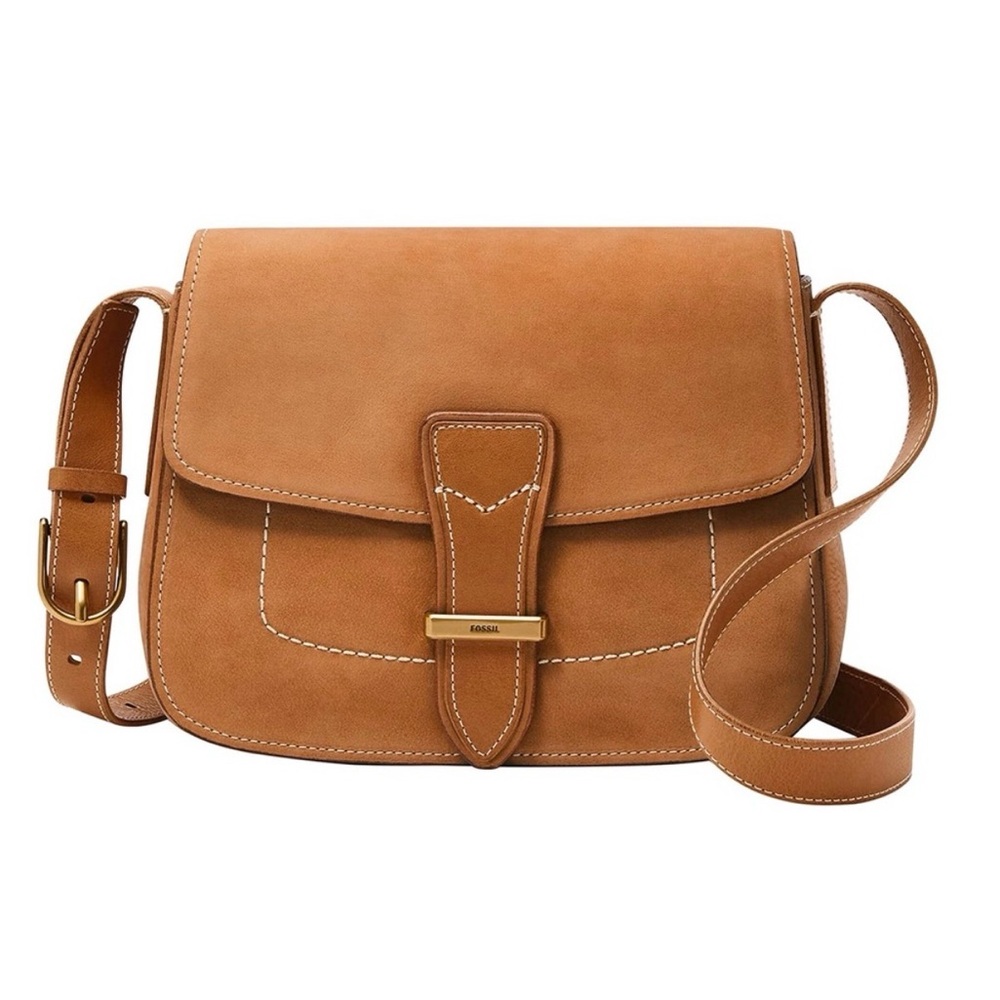 Fossil Tremont Leather Small Flap Crossbody Bag Cognac